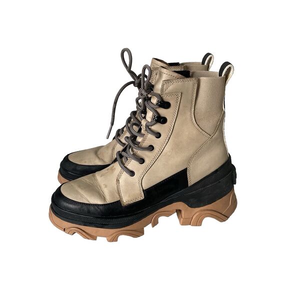 Sorel Shoes - SOREL Brex Waterproof Lace Winter Fall Boot Sandy Tan Black Chunky Sole Size 7